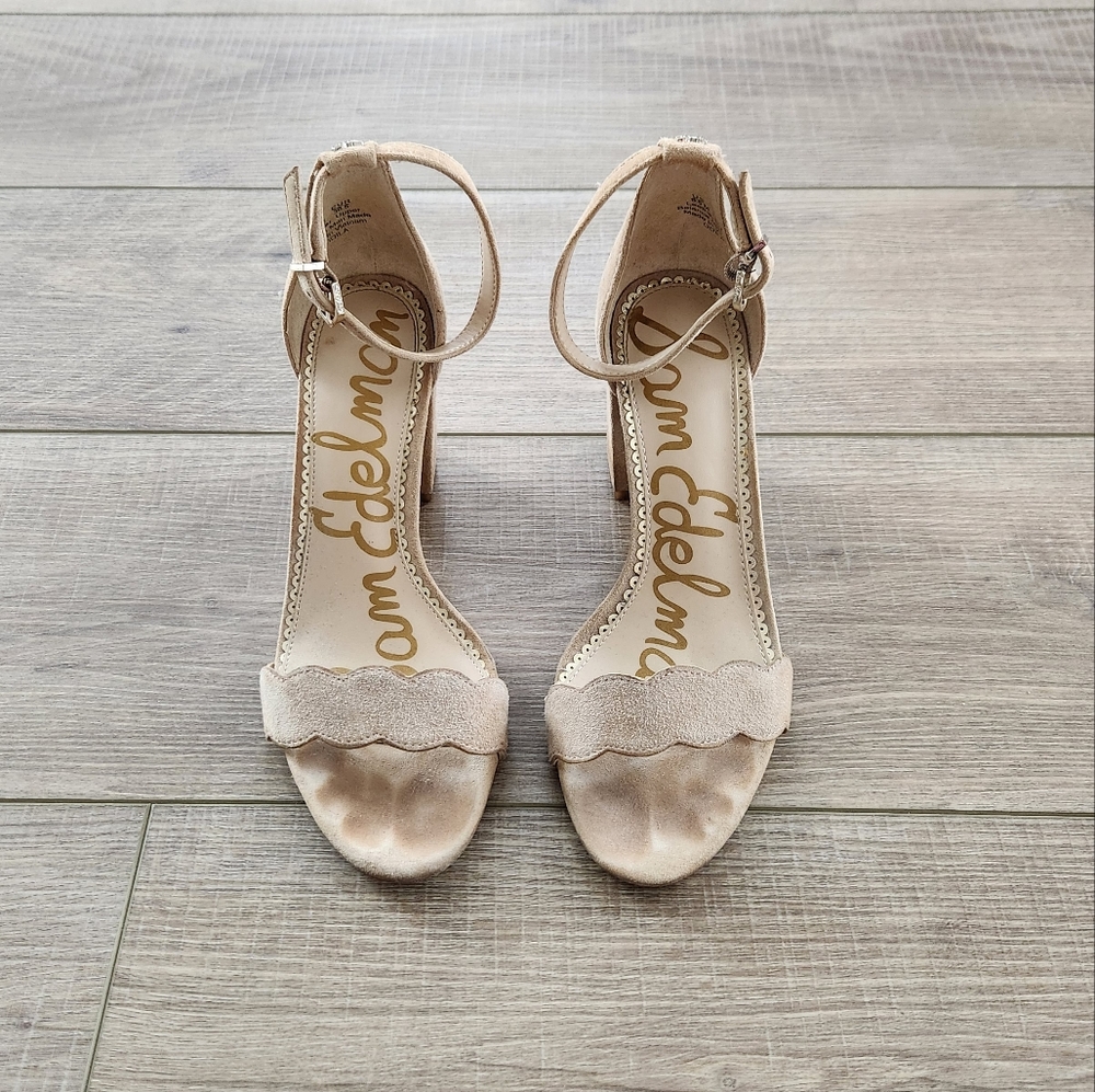 Sam Edelman Tan Suede Ankle Strap Block Heels